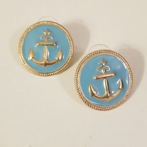 Blue and Gold Anchor Earrings